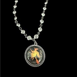 Halloween Necklace. Handmade. Witch on a broom!